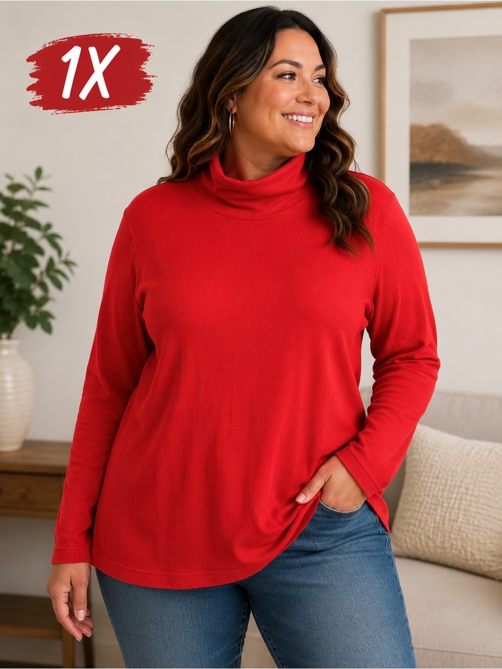 Eagles eye Classic Red Mock Neck Women's Sweater size 1X
